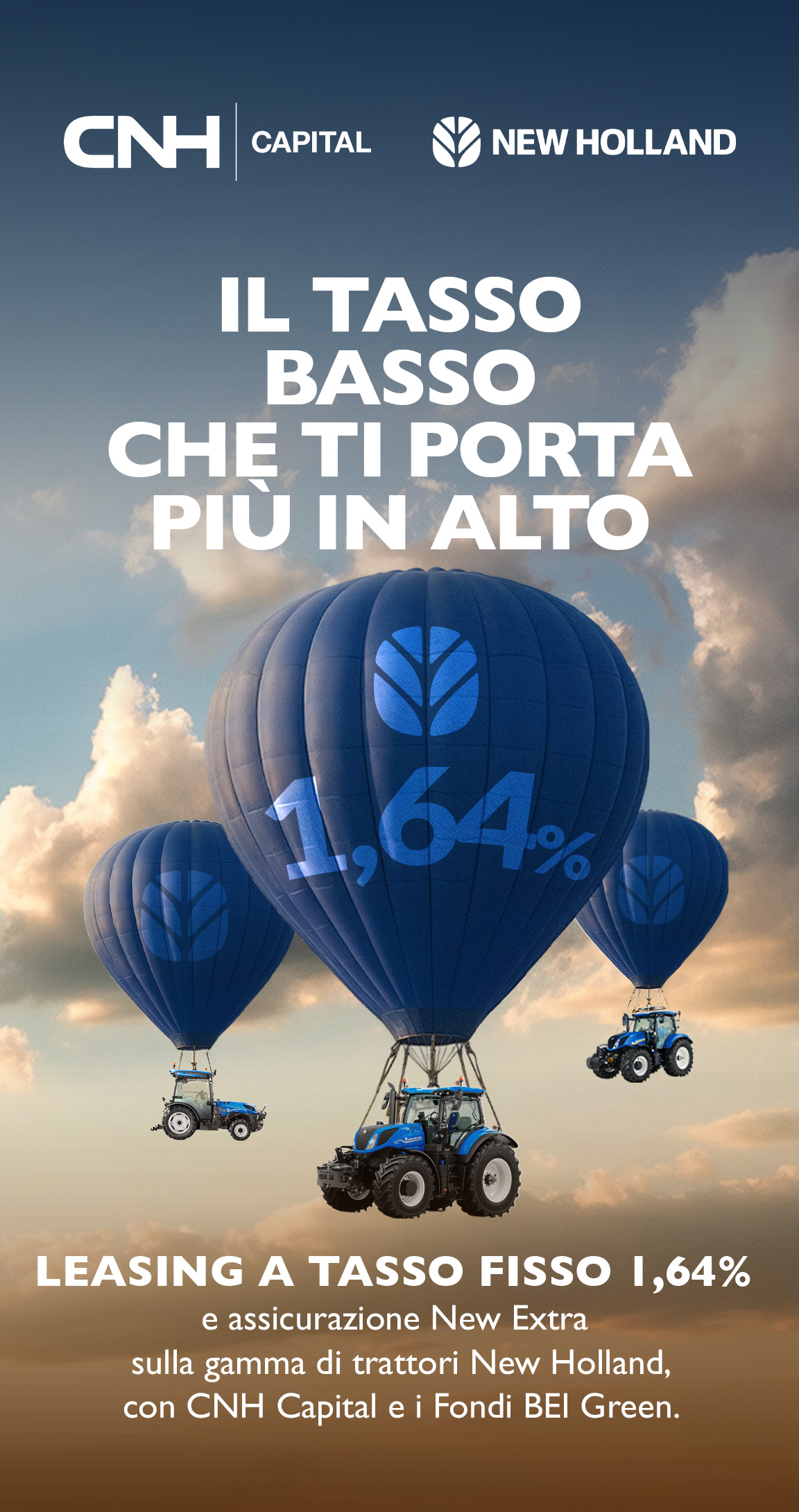 Leasing a tasso fisso 1,64% e assicurazione New Extra sulla gamma di trattori New Holland, con CNH Capital e i Fondi BEI Green.